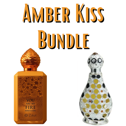 Amber Kiss Bundle | You Are My Fire Miracle Kiss By Zakat Eau De Parfum Women | Anbar Al Layl By Zakat Pure Concentrated Oil Men