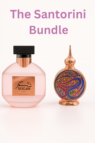 The Santorini Bundle I Oxana Sugar By AMARAN Eau De Parfum 3.4 FL OZ I Layl Al Yasmeen By Zakat Pure Concentrated Oil 20ML FL For Women