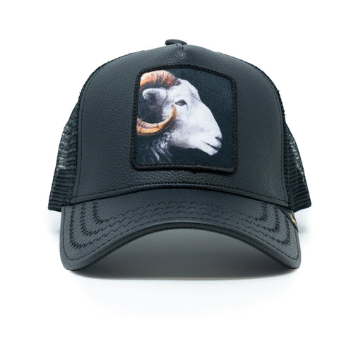 Men GOLD STAR Goat Leather Trucker Hat