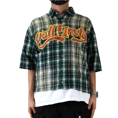 Men KLEEP Washed Flannel Crop Top Button Down Shirt