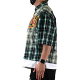 Men KLEEP Washed Flannel Crop Top Button Down Shirt