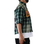 Men KLEEP Washed Flannel Crop Top Button Down Shirt