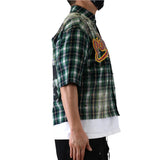 Men KLEEP Washed Flannel Crop Top Button Down Shirt