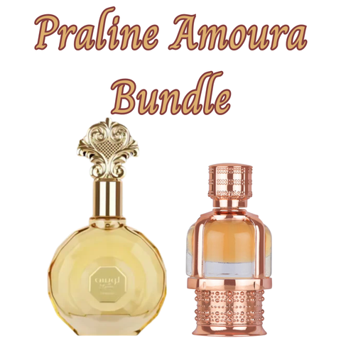 Praline Amoura Bundle | Louise Praline By Zakat Eau De Parfum 100 ML (3.4 FL OZ) Women | Amoura by Lattafa Pure Concentrated Oil Perfume 20 ML Women