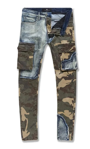 Men JORDAN CRAIG Denim Camo Cargo Jeans