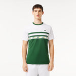 Men LACOSTE Ultra-Dry Logo Stripe Piqué Tennis T-Shirt