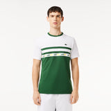 Men LACOSTE Ultra-Dry Logo Stripe Piqué Tennis T-Shirt