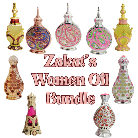Zakat's Women Oil Bundle | Bokhour Al Sultan | Itr Al Hareer | Wardat Al Sabah | Ameerat | Abeer Al Sharq | Shatha Al Riyahin | Areej Al Zohour | Layl Al Yasmeen | Naseem Al Layl | Pure Concentrated Oil 20 ML (0.67 FL OZ) Women By Zakat