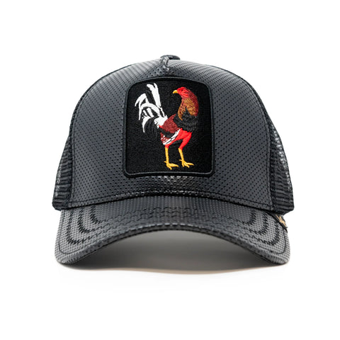 Men GOLD STAR Rooster Leather Trucker Hat