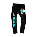 Men L.O.V.E Flame Skull Denim Pants