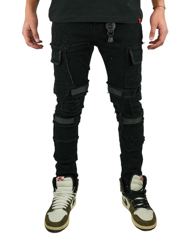 Men SMUGGLERS MOON  Cargo lower leg Strap Jeans