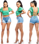 Women SWEET LOOK High Waisted Ripped Short